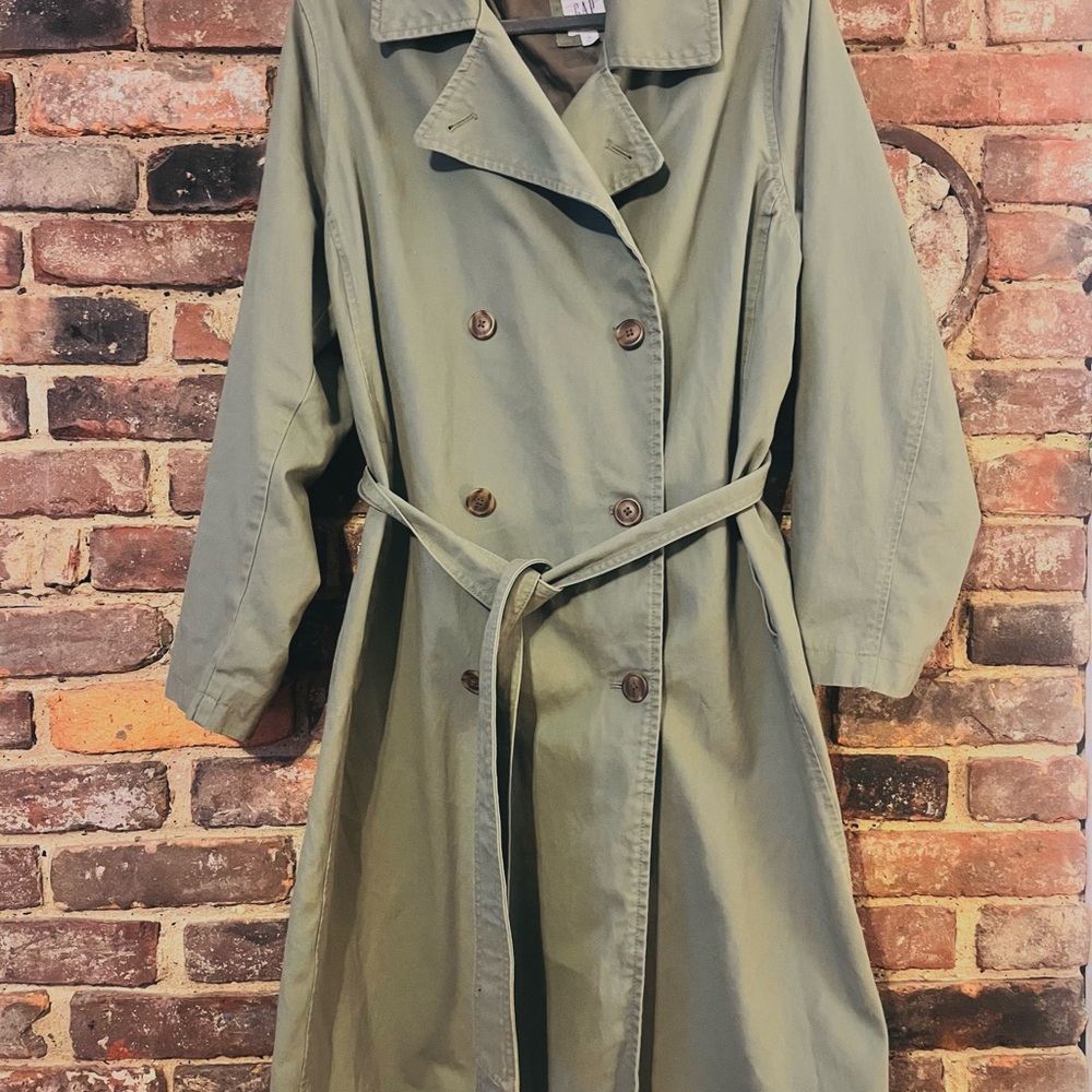 GAP Sage Green Double-Breasted Trench Coat